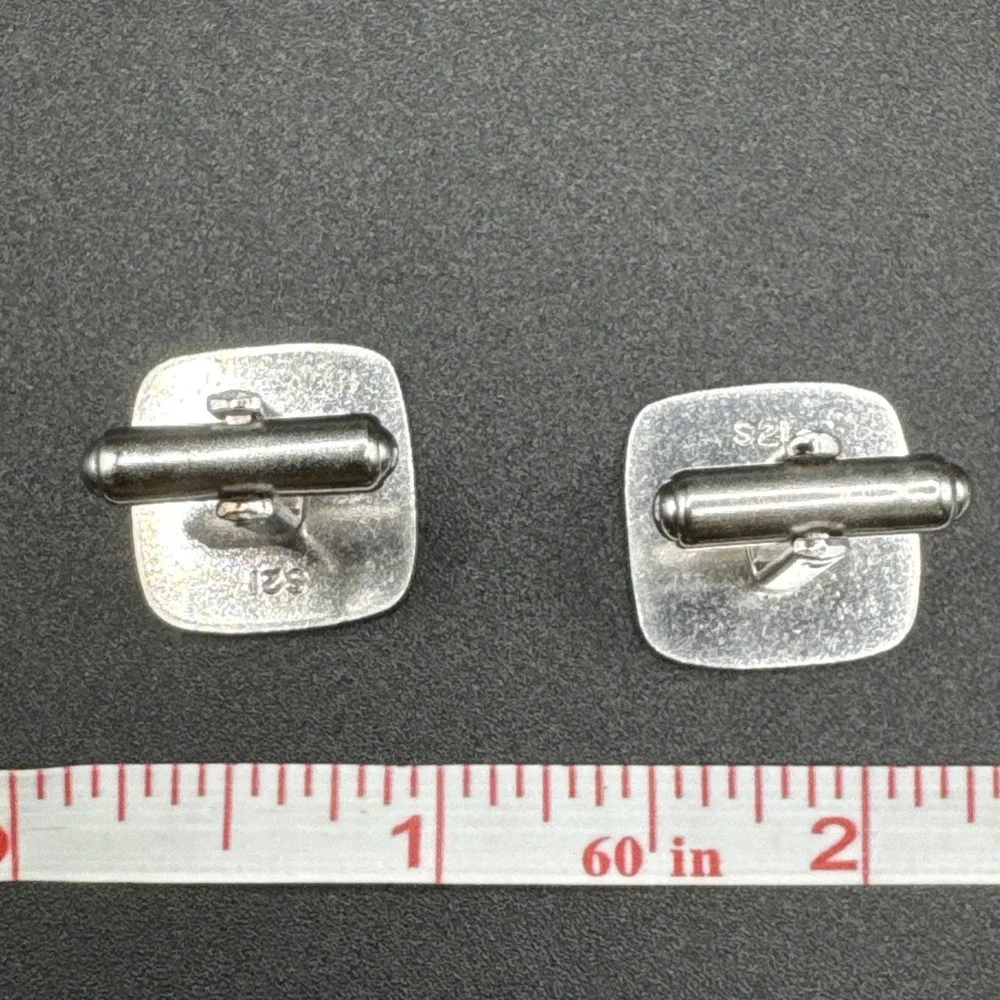 Vintage Silver Satin Cufflinks Button‎ Stud Set